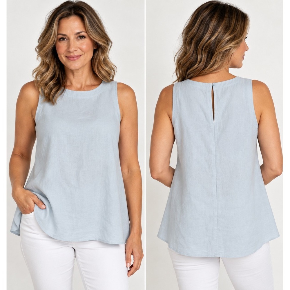 Banana Republic Linen Tank Top Womens Small  Blue Lagenlook Office Preppy Green